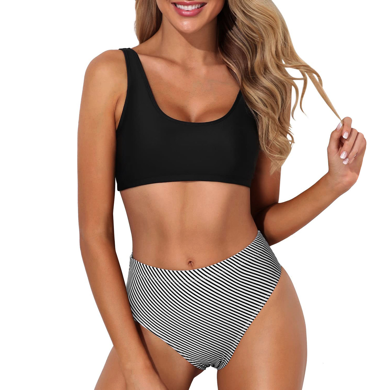 thumbnail image 1 of MKLEKYY Trajes De Baño Mujer 2 Piezas Women Two Piece Neck Bikini Crop Top High Cut Swimsuit Sporty High Waisted Bathing Suit With Bottoms, 1 of 6